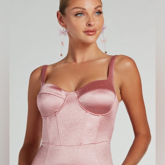 Windsor Blush Pink Ria Bustier Mermaid Glitter Satin Formal Dress - Picture 4 of 5